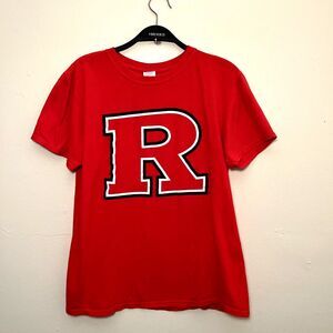 Rutgers University Scarlet Knights Cotton R Logo Crewneck Tee, Red- Medium